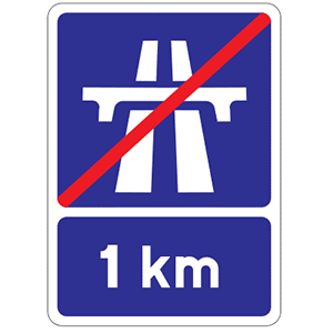 The motorway ends 1km ahead
