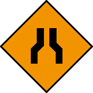 Road narrows on both sides